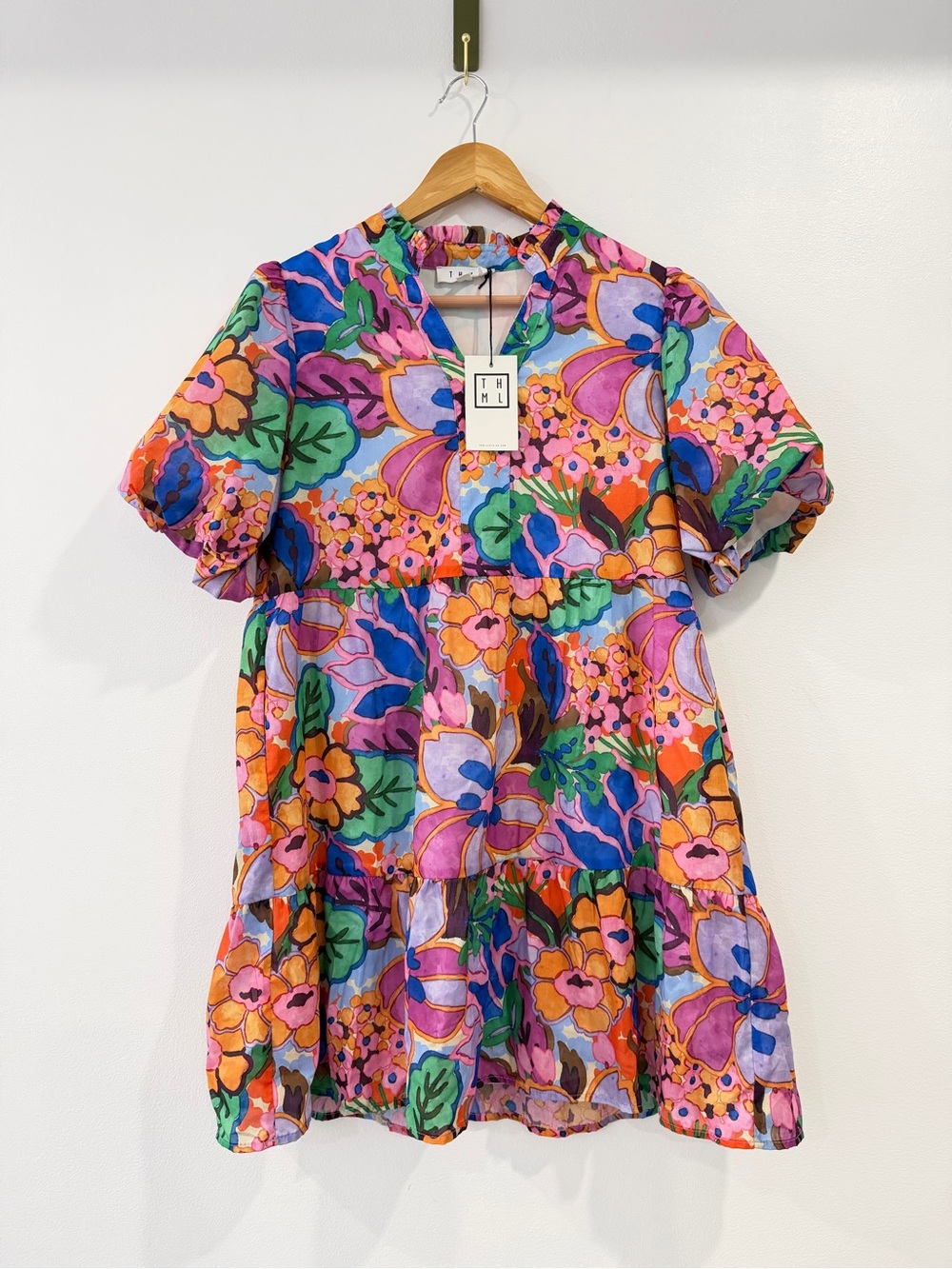 New THML Floral Puff Sleeve Mini Dress S